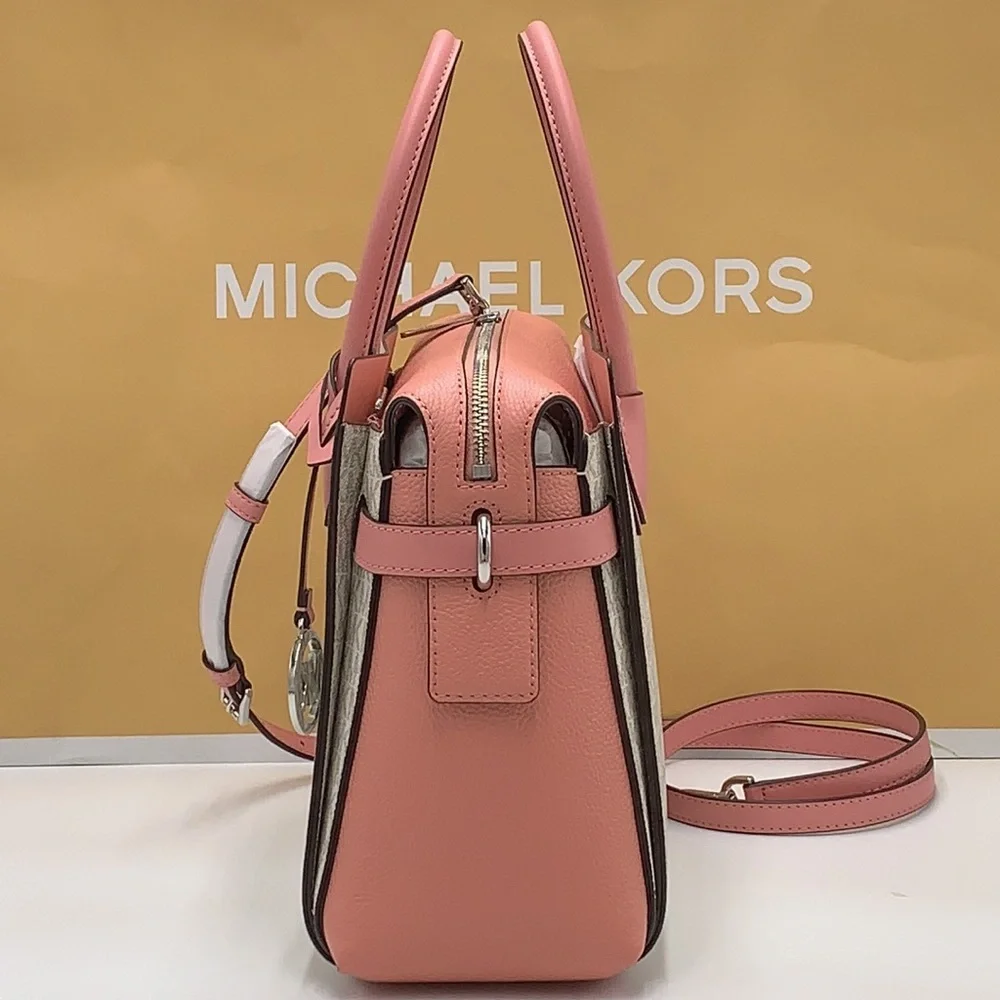 MICHAEL KORS MERCER MEDIUM TOP ZIP BELTED SATCHEL PRIMROSE MULTI SIGNATURE